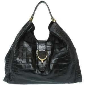 Gucci Stirrup Soft Croco Tote Bag Alligator Black